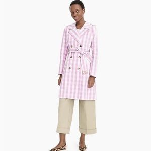 J. CREW Gingham Icon Belted Trench Coat Lavender Pink White Size 6